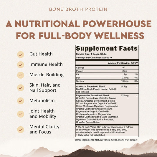 Ancestral Supplements vanilla protein powder container for smoothies and shakes boosting daily protein goals