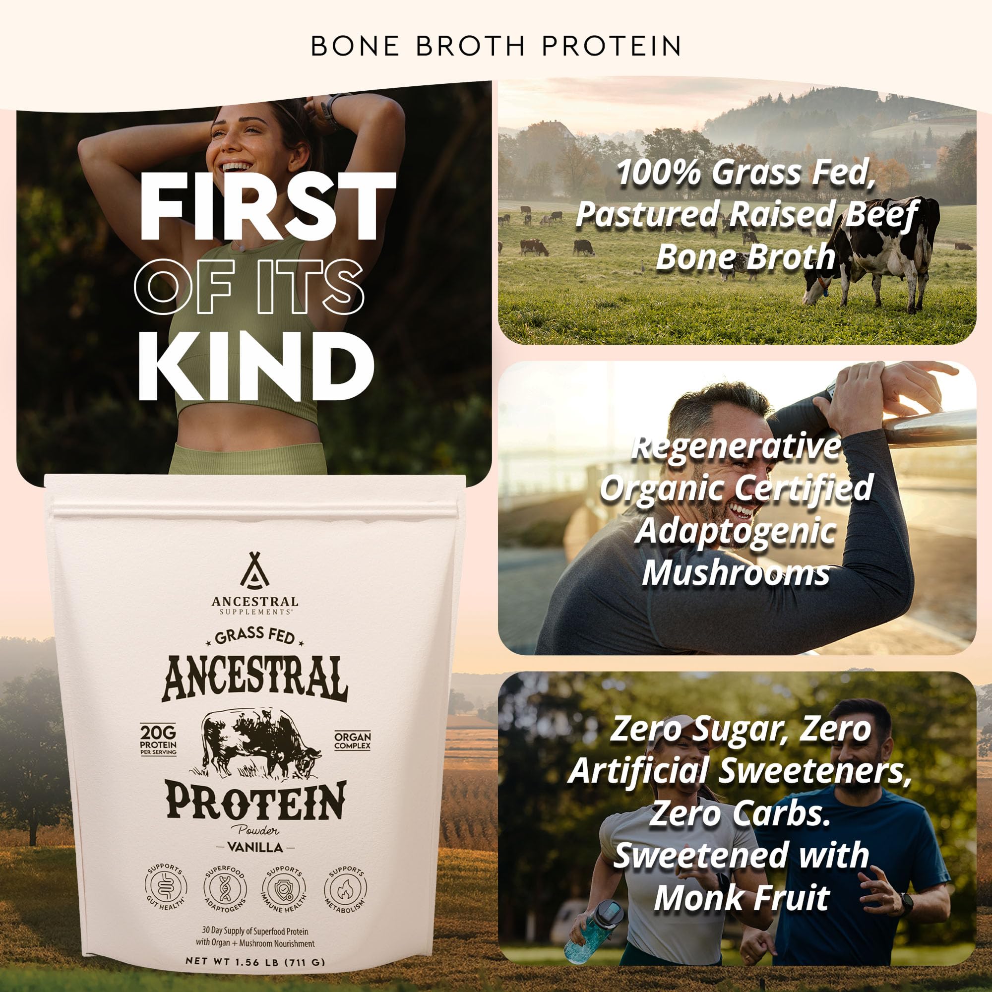 Ancestral Supplements vanilla protein shake in a glass, ideal for easy, high-protein breakfasts