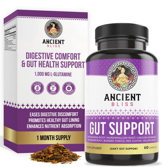 Ancient Bliss leaky gut supplement bottle for daily gut support and balance.