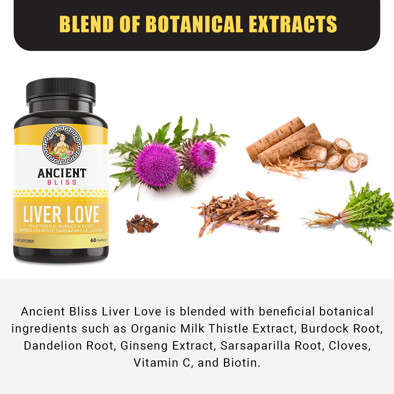 Ancient Bliss Liver Love bottle pour displays easy-to-take capsules as part of your routine.