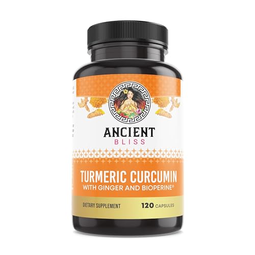 Ancient Bliss turmeric capsules close-up showing ginger and black pepper