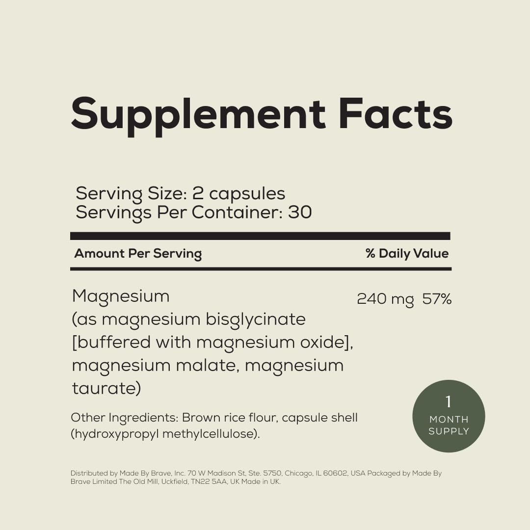 Ancient + Brave magnesium taurate form supporting nervous system balance and mood.