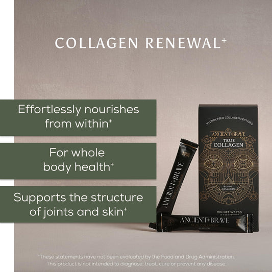 Ancient Brave True Collagen packets back view, single-serve design for on-the-go routines.