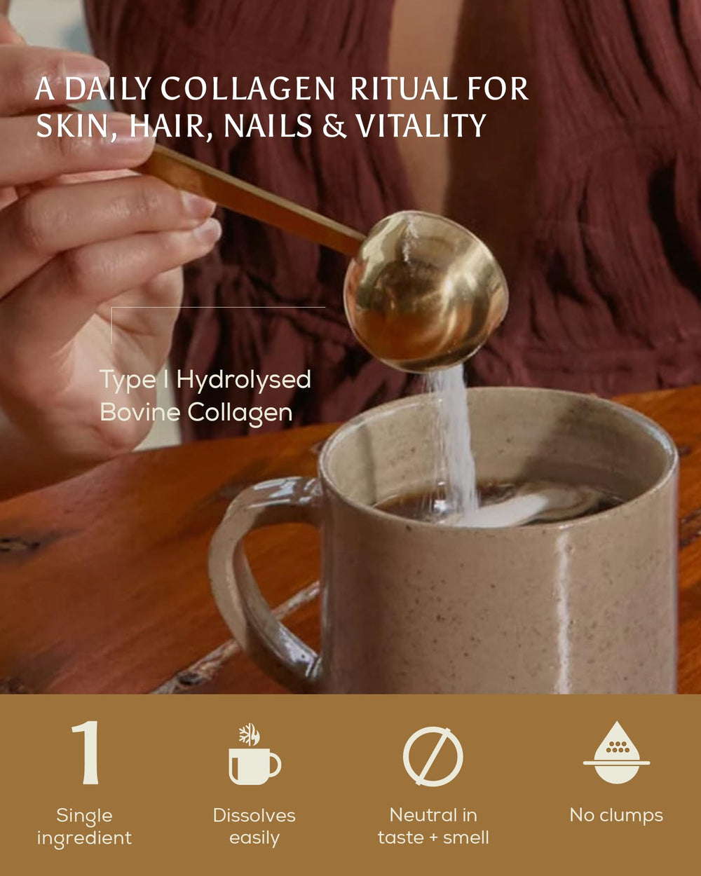 Ancient Brave True Collagen Powder stirred into a drink