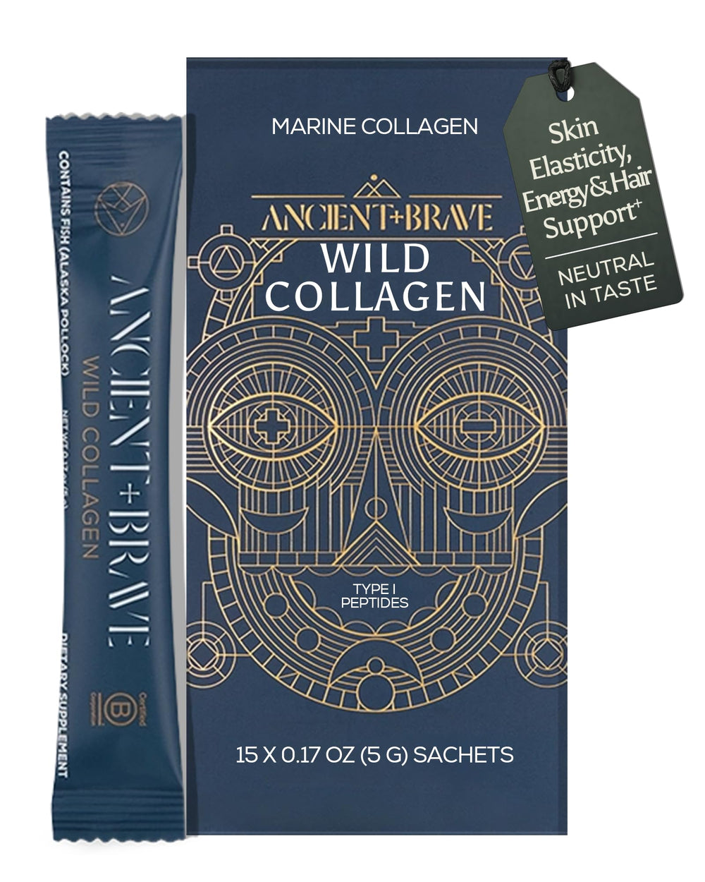 Ancient + Brave Wild Collagen sachets pack for on-the-go beauty support.