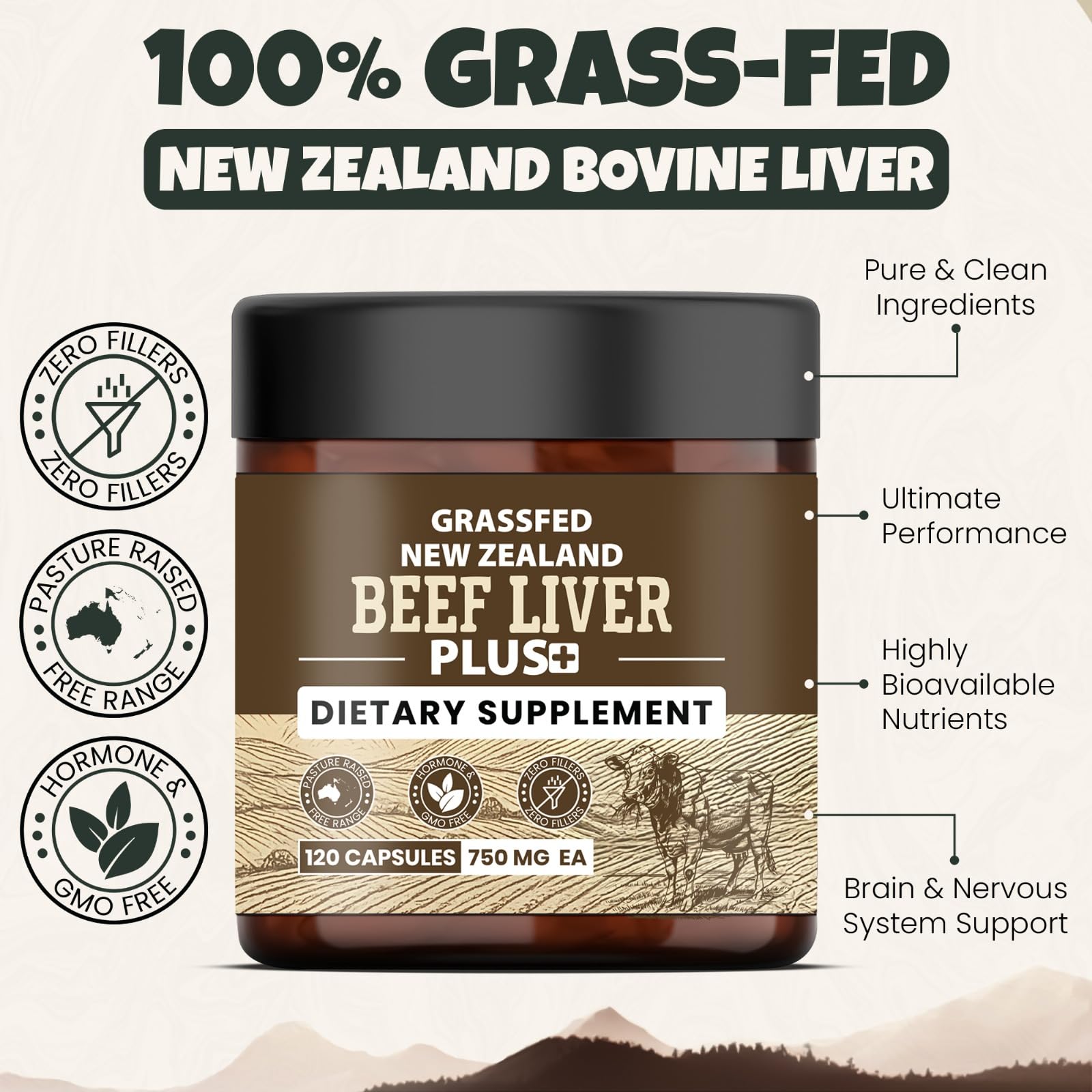 ANCIENT DIOSA freeze-dried liver nutrition label highlighting clean formula.