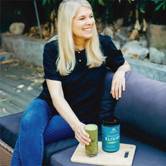 Ancient Elixirs matcha energizer in a mug.