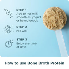 Container shows 15 servings of Ancient Nutrition bone broth protein powder