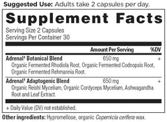Ancient Nutrition Adrenal Support label close-up highlighting bottle details.