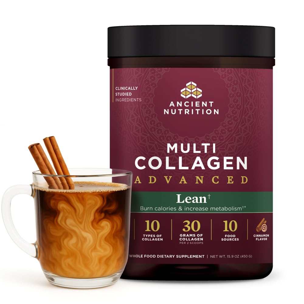 Ancient Nutrition Advanced Collagen Powder container on kitchen counter for daily use