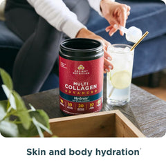 Ancient Nutrition Advanced Multi Collagen Hydrate scoop emphasizes quick, convenient prep.