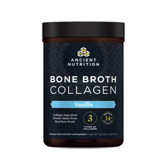 Ancient Nutrition bone broth collagen vanilla bottle for easy daily mixing