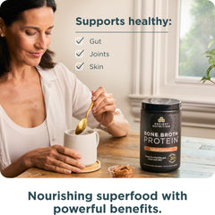 Ingredients label of Ancient Nutrition bone broth protein salted caramel showing clean formula