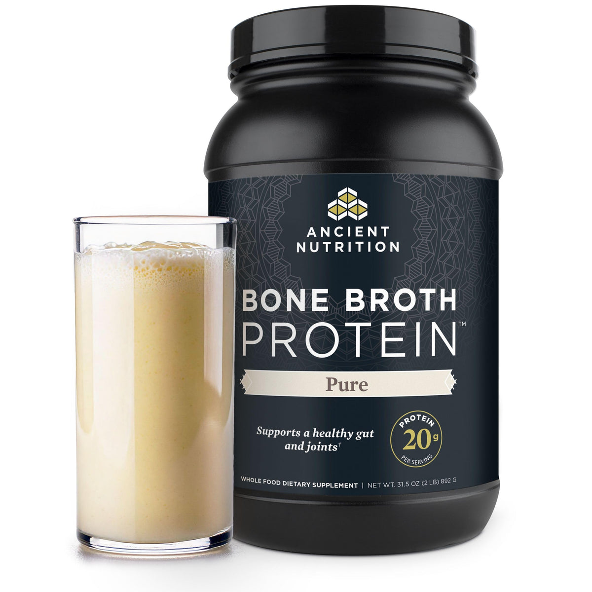 Ancient Nutrition vanilla bone broth protein serving—protein-rich smoothie booster