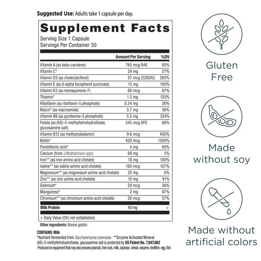 Ancient Nutrition Bone Health Multivitamin bottle back listing ingredients and dosage for simple daily use.