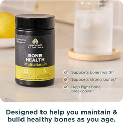 Ancient Nutrition Bone Health milk protein peptides close-up highlighting bioactive compounds for remodeling.