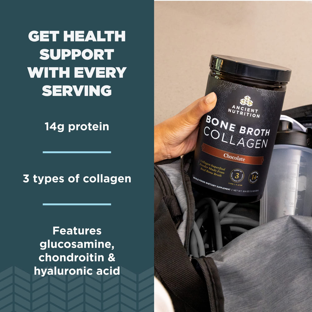 Ancient Nutrition chocolate-collagen-shake-mug; delicious way to add protein and nutrients.