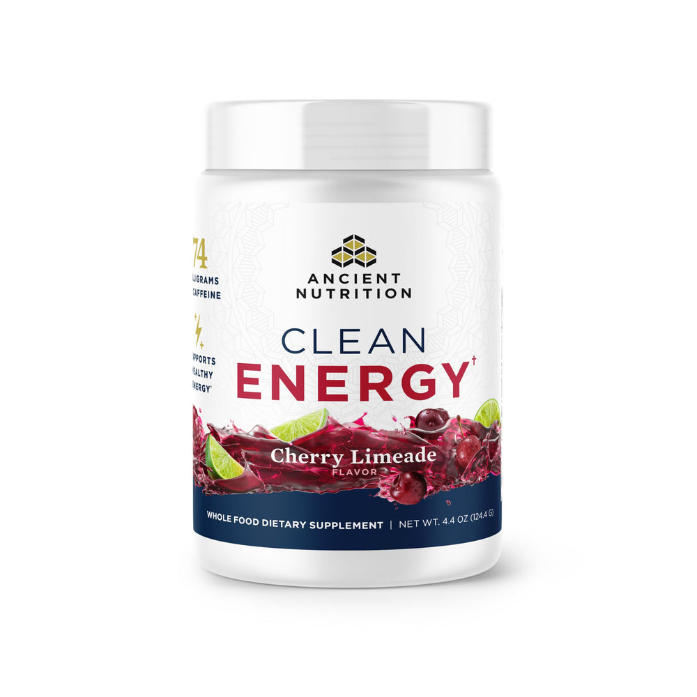 Ancient Nutrition Clean Energy Powder Cherry Limeade bottle for sustained energy
