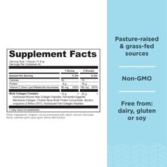 Ancient Nutrition label close-up showing collagen types and probiotic benefits for gut health.