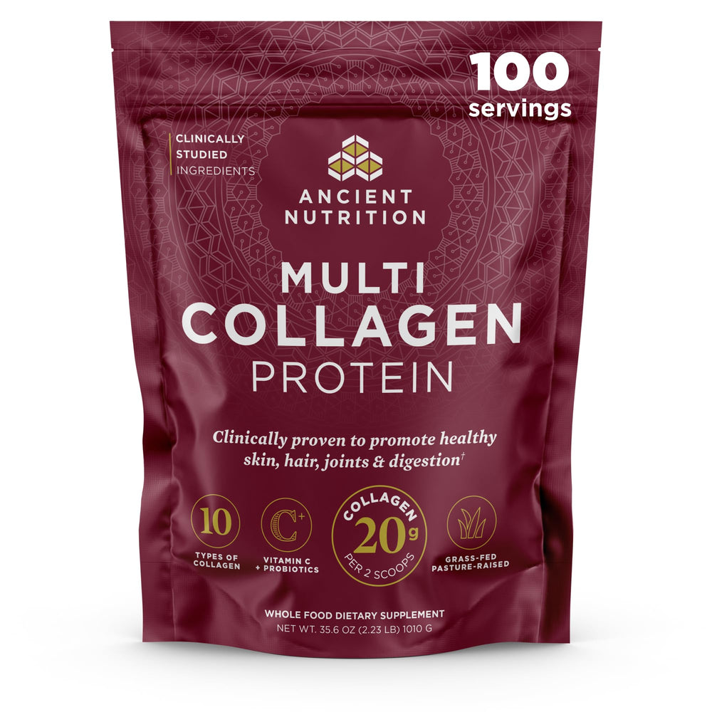 Ancient Nutrition Collagen Peptides bottle front view with multi-collagen blend
