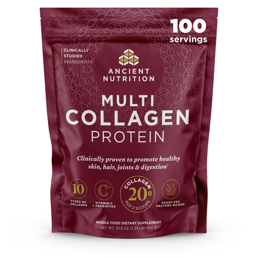 Ancient Nutrition Collagen Peptides bottle front view with multi-collagen blend