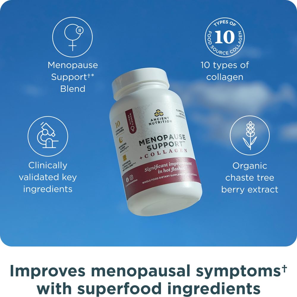 Ancient Nutrition collagen capsules close-up, supporting skin, joints and nails.