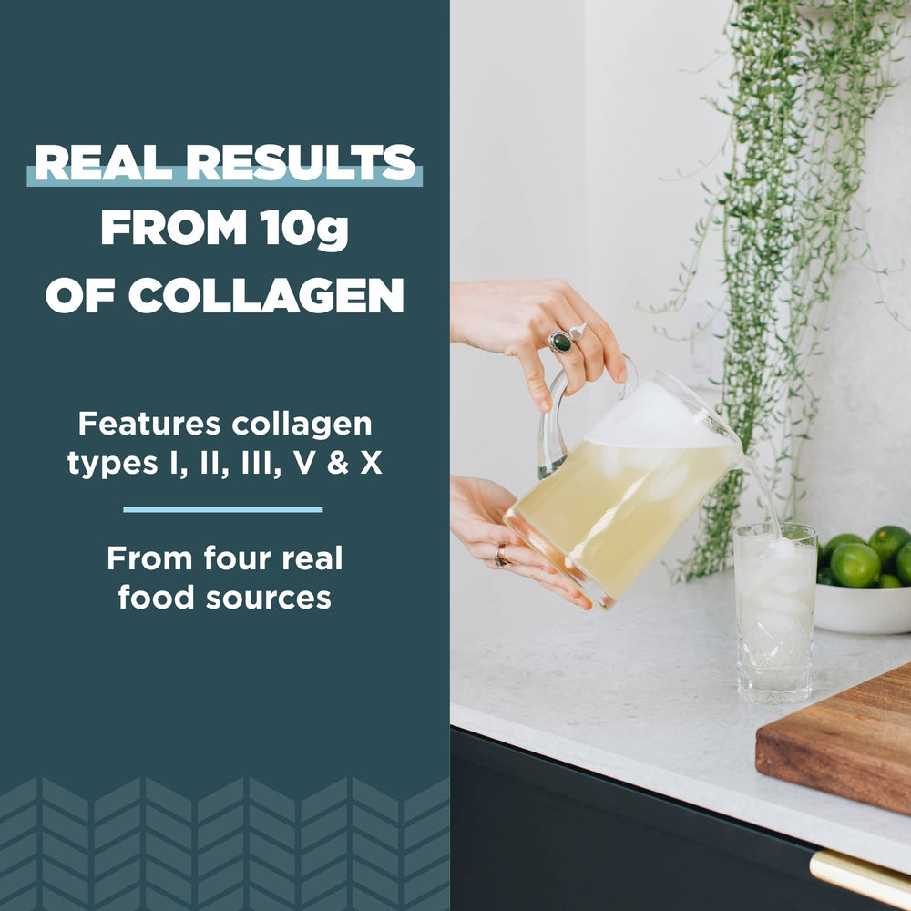 Ancient Nutrition collagen powder cucumber lime serving scoop shows convenient protein boost.
