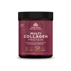 Ancient Nutrition collagen powder tub closeup highlighting multi-collagen formula for skin and joints.