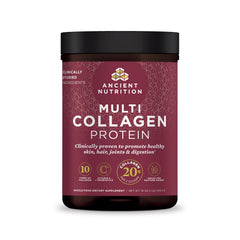 Ancient Nutrition collagen powder tub with unflavored formula supporting skin and nails