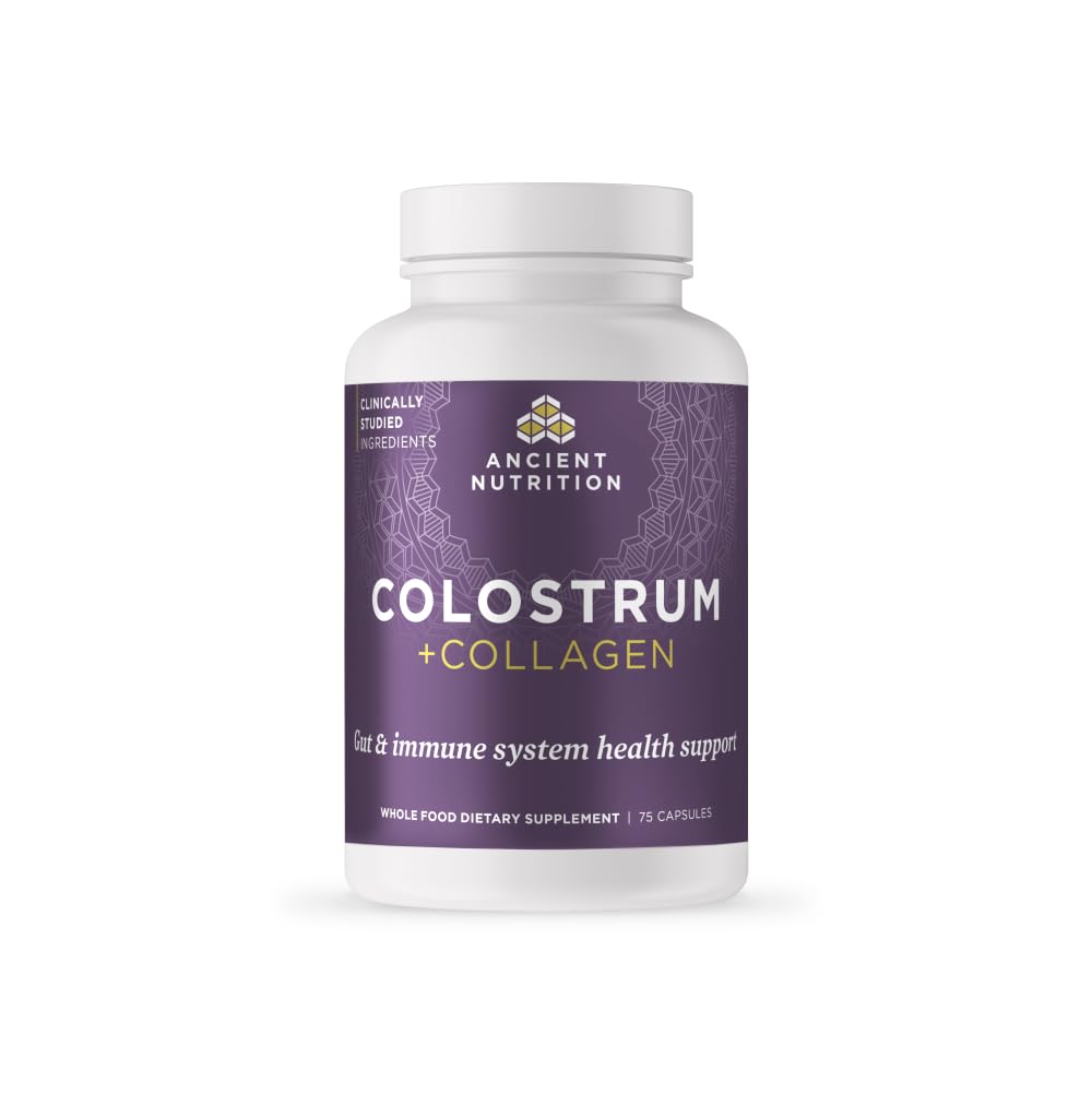 Ancient Nutrition Colostrum Superfood bottle for daily immune and gut support.