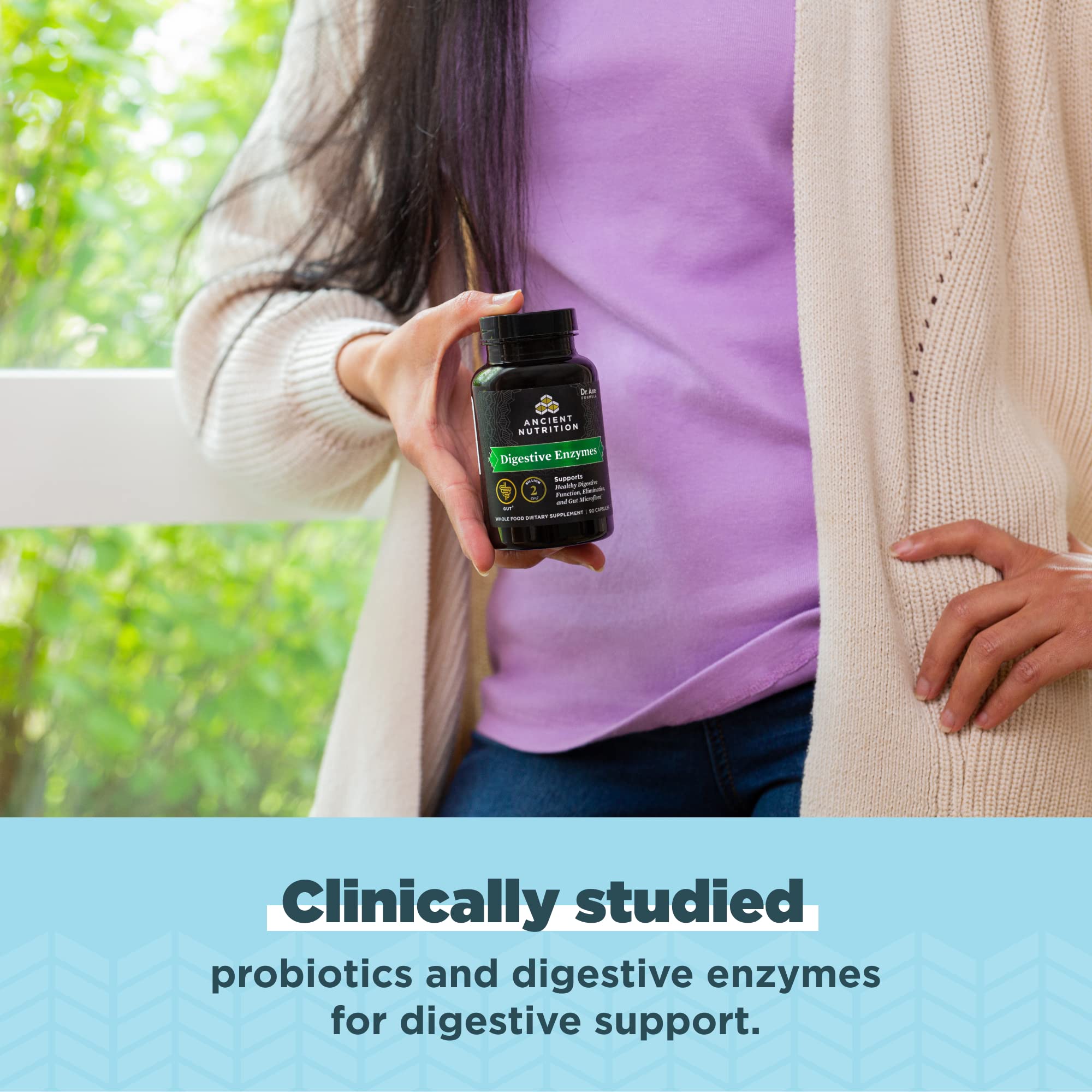 Ancient Nutrition Digestive Enzymes capsules in pack highlighting 90-count supply