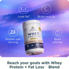 Ancient Nutrition protein tub close-up with Vanilla Cinnamon, ideal for shakes.