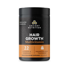 Ancient Nutrition Hair Growth Multivitamin bottle on a countertop suggesting fuller hair possibilities