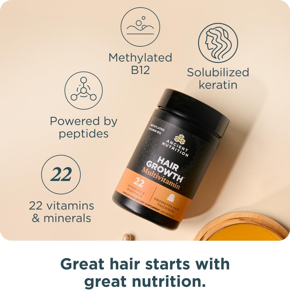 Ancient Nutrition Hair Growth Multivitamin with 22 vitamins and minerals for overall nourishment