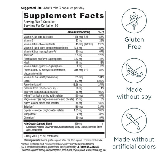 Ancient Nutrition Hair Growth Multivitamin close-up of solubilized keratin peptides for absorption