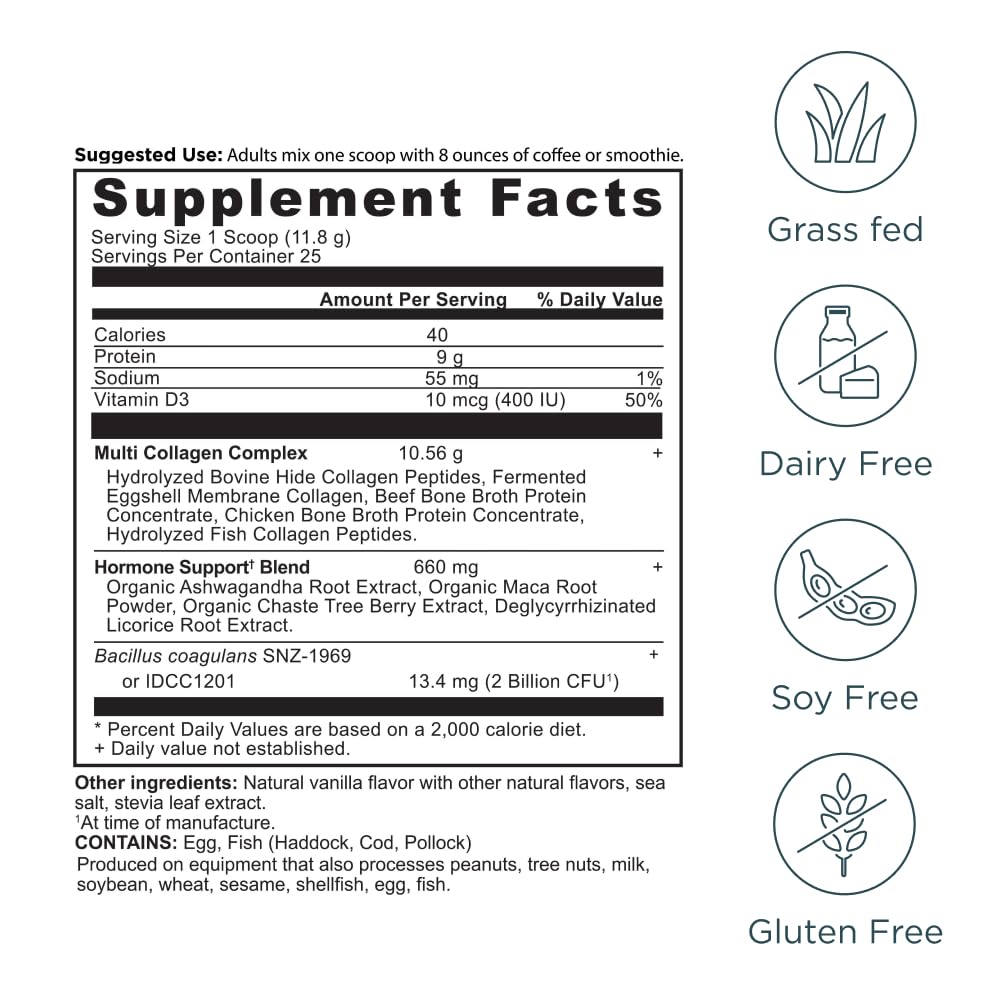 Ancient Nutrition Hormone Balance 10 types collagen from multiple sources