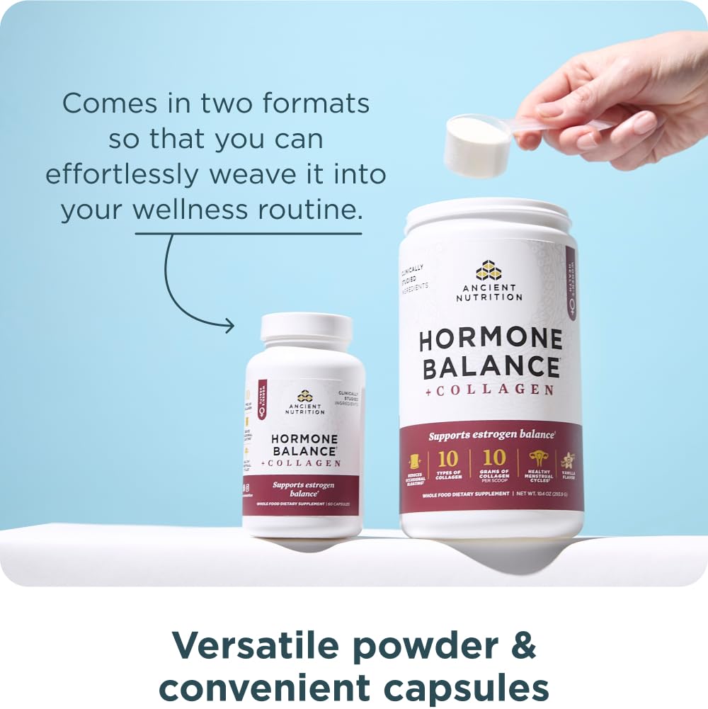 Ancient Nutrition Hormone Balance bottle with capsules in hand, ideal for daily wellness routines.