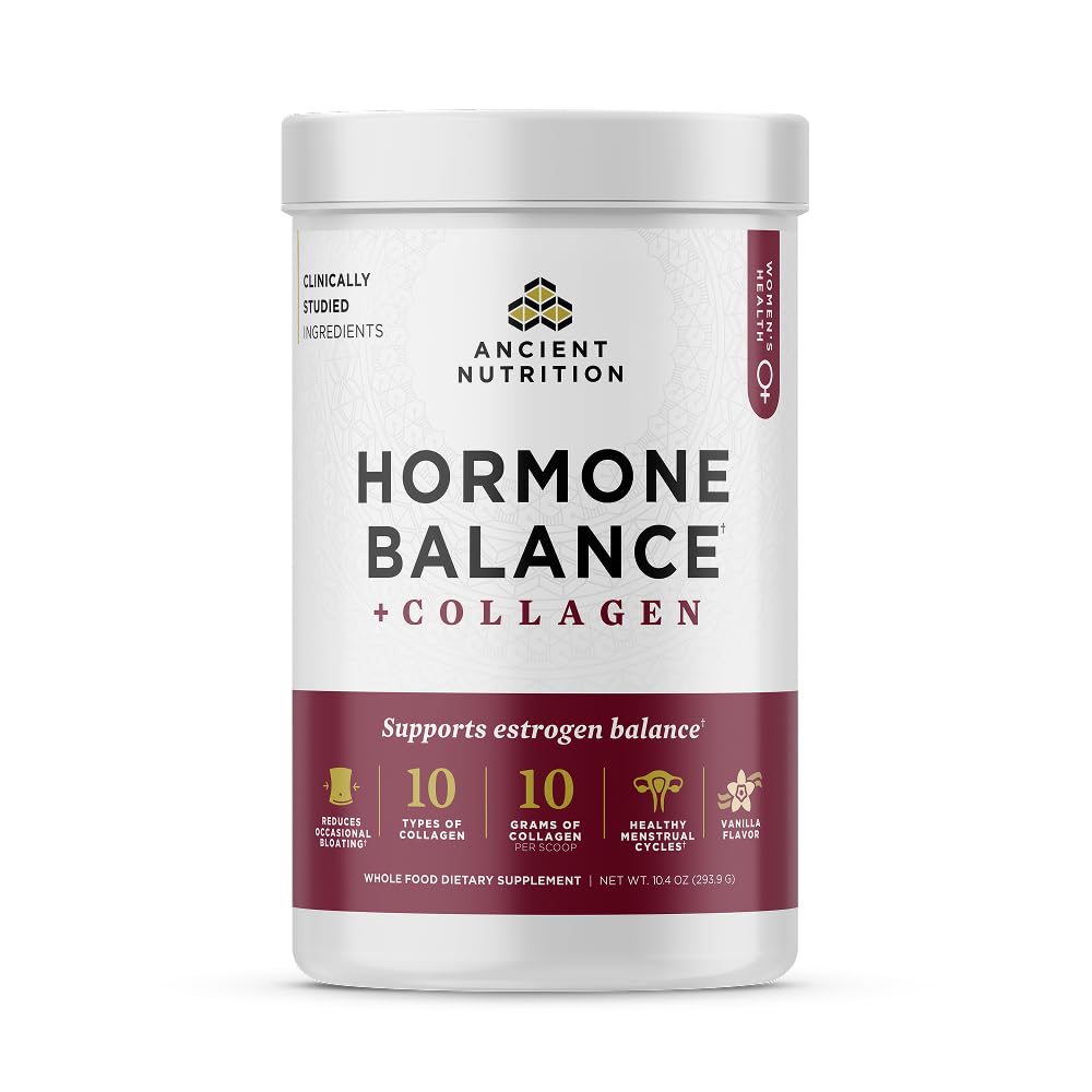 Ancient Nutrition Hormone Balance capsules on white background for daily routine support