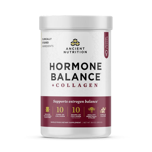 Ancient Nutrition Hormone Balance capsules on white background for daily routine support
