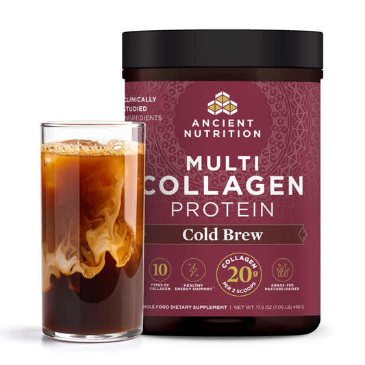 Ancient Nutrition hydrolyzed collagen peptides powder tub front view for skin and joints
