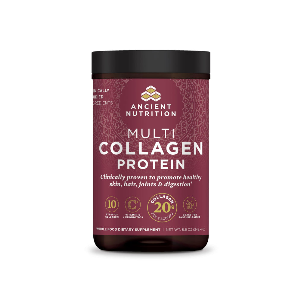 Ancient Nutrition hydrolyzed collagen peptides tub for daily protein blend.