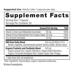 Ancient Nutrition immune-support capsule highlights daily use and vitamin blend.