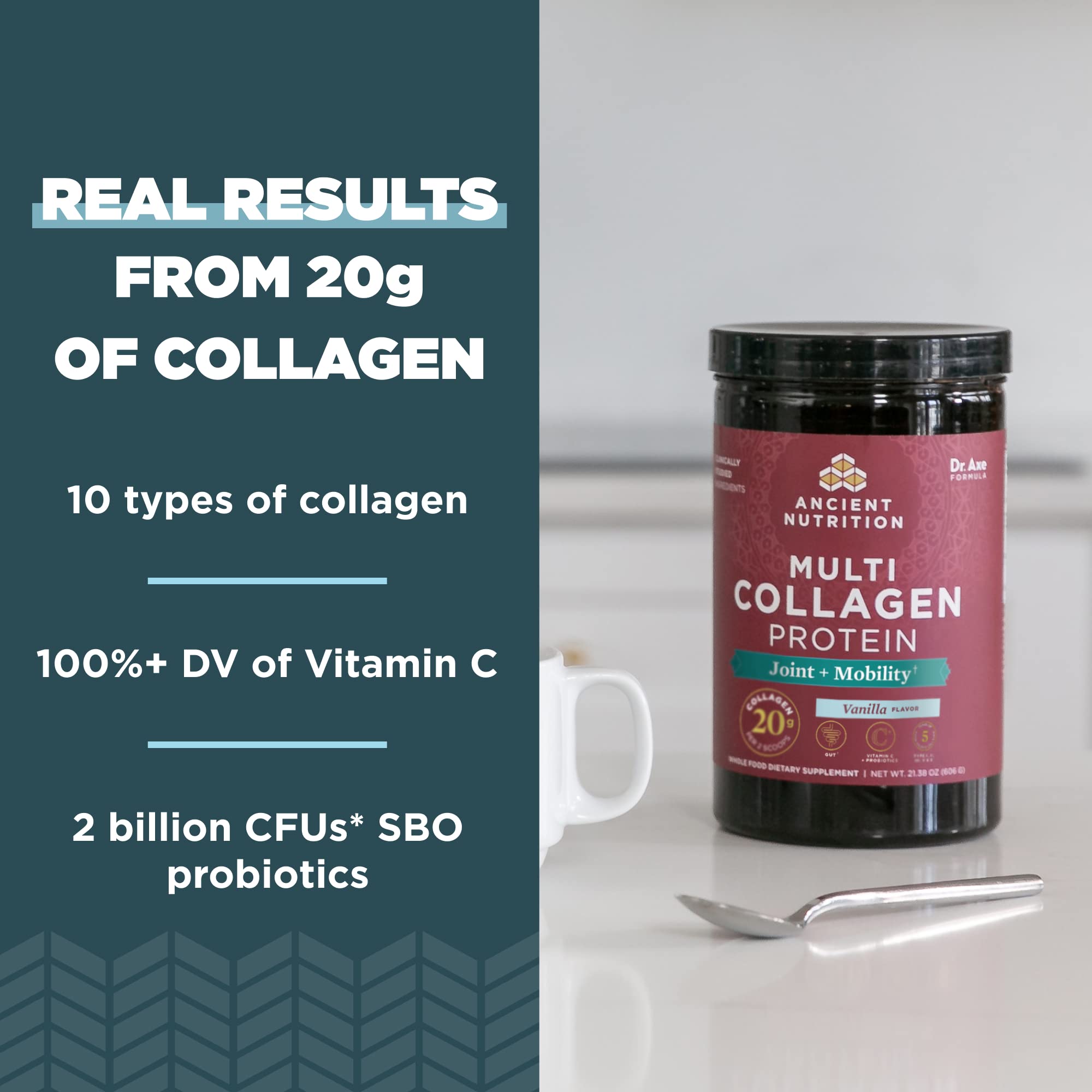 Ancient Nutrition ingredients blend featuring bovine, chicken, fish, and eggshell origins