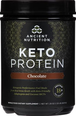 Ancient Nutrition KetoPROTEIN Chocolate shake in glass, rich and satisfying.