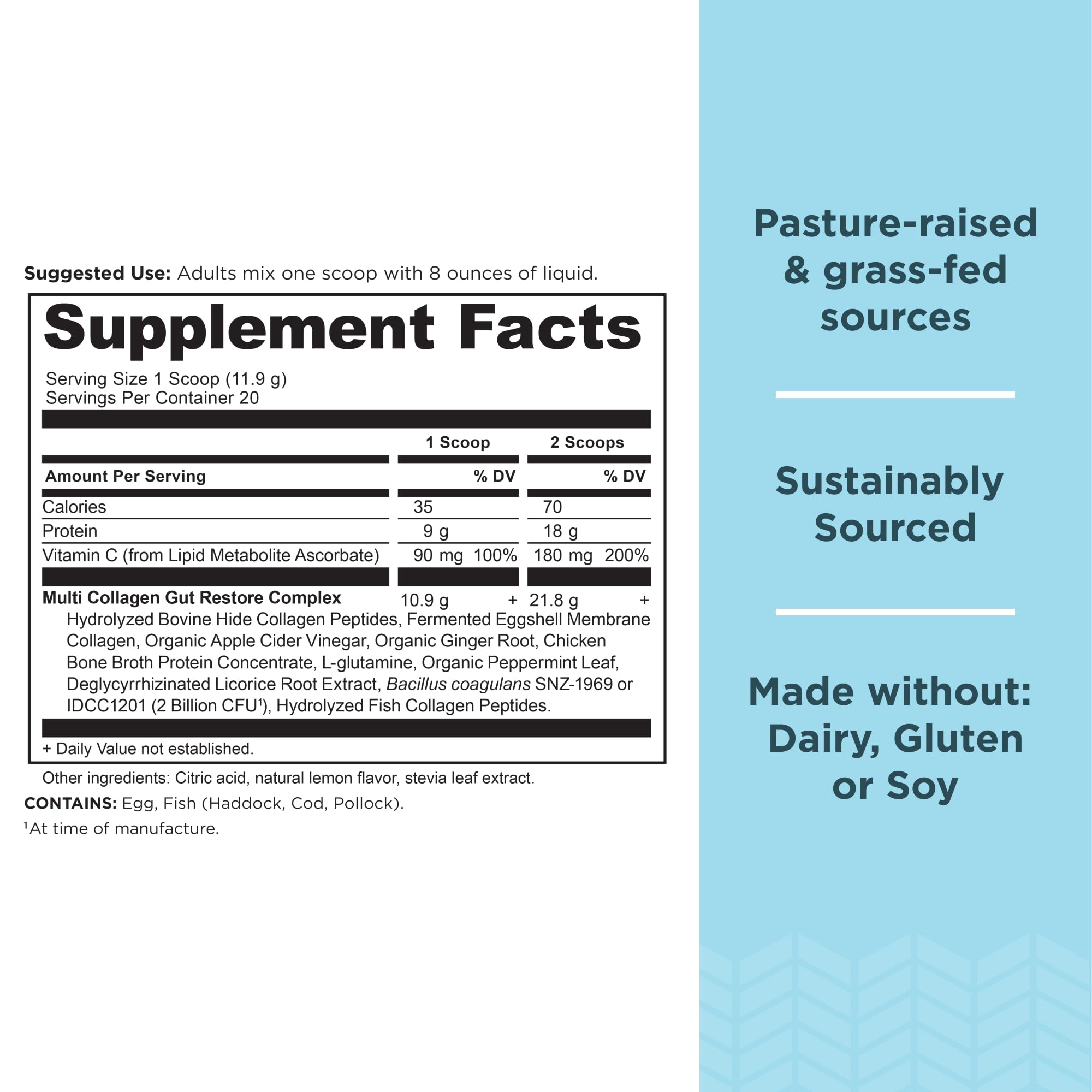 Ancient Nutrition Gut Restore lemon-ginger flavor bottle adds tasty, convenient daily collagen.