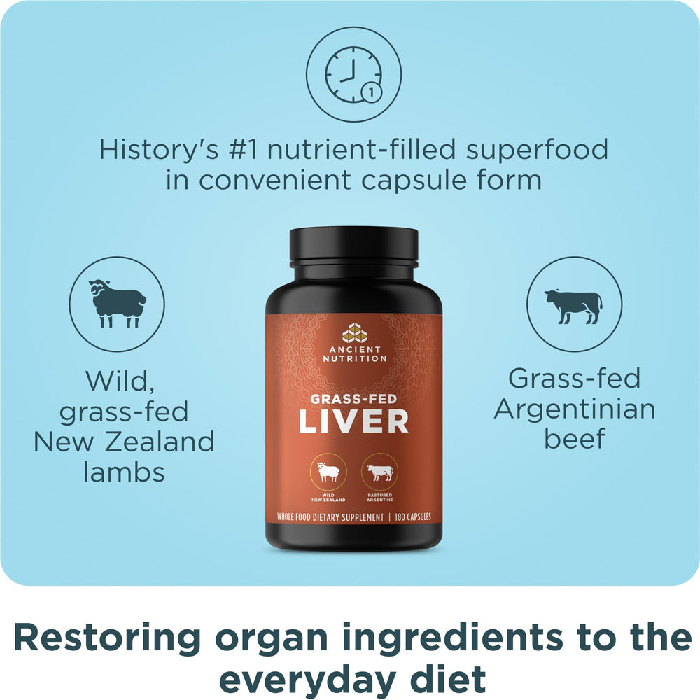Ancient Nutrition Liver Organ Capsules closeup showing convenient daily intake