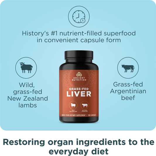 Ancient Nutrition Liver Organ Capsules closeup showing convenient daily intake