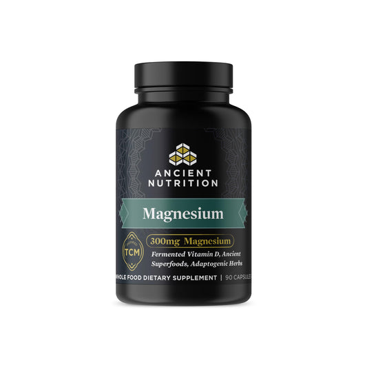Ancient Nutrition magnesium 300mg bottle for daily calm support.