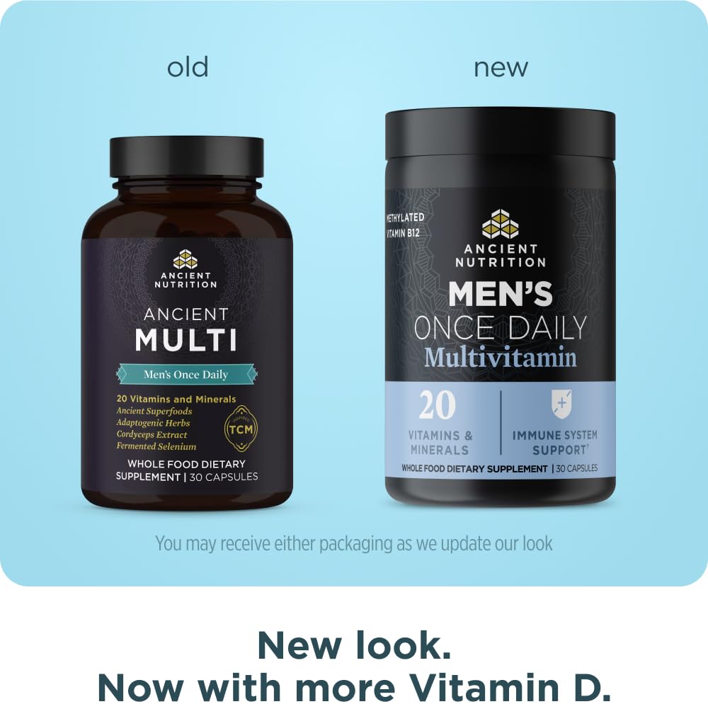 Ancient Nutrition Men Multivitamin packaging front showcases a complete nutrient profile.