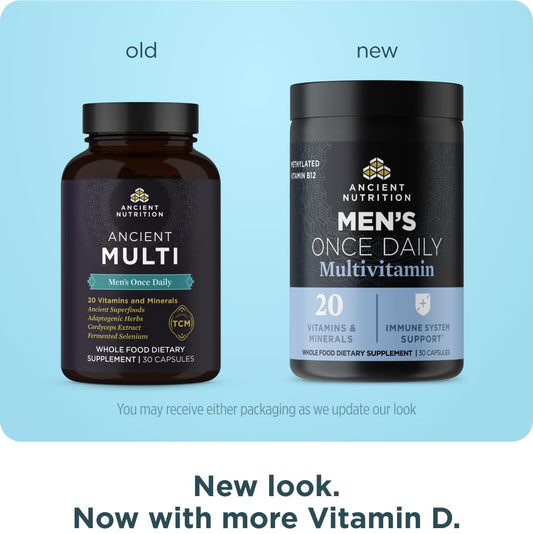 Ancient Nutrition Men Multivitamin packaging front showcases a complete nutrient profile.